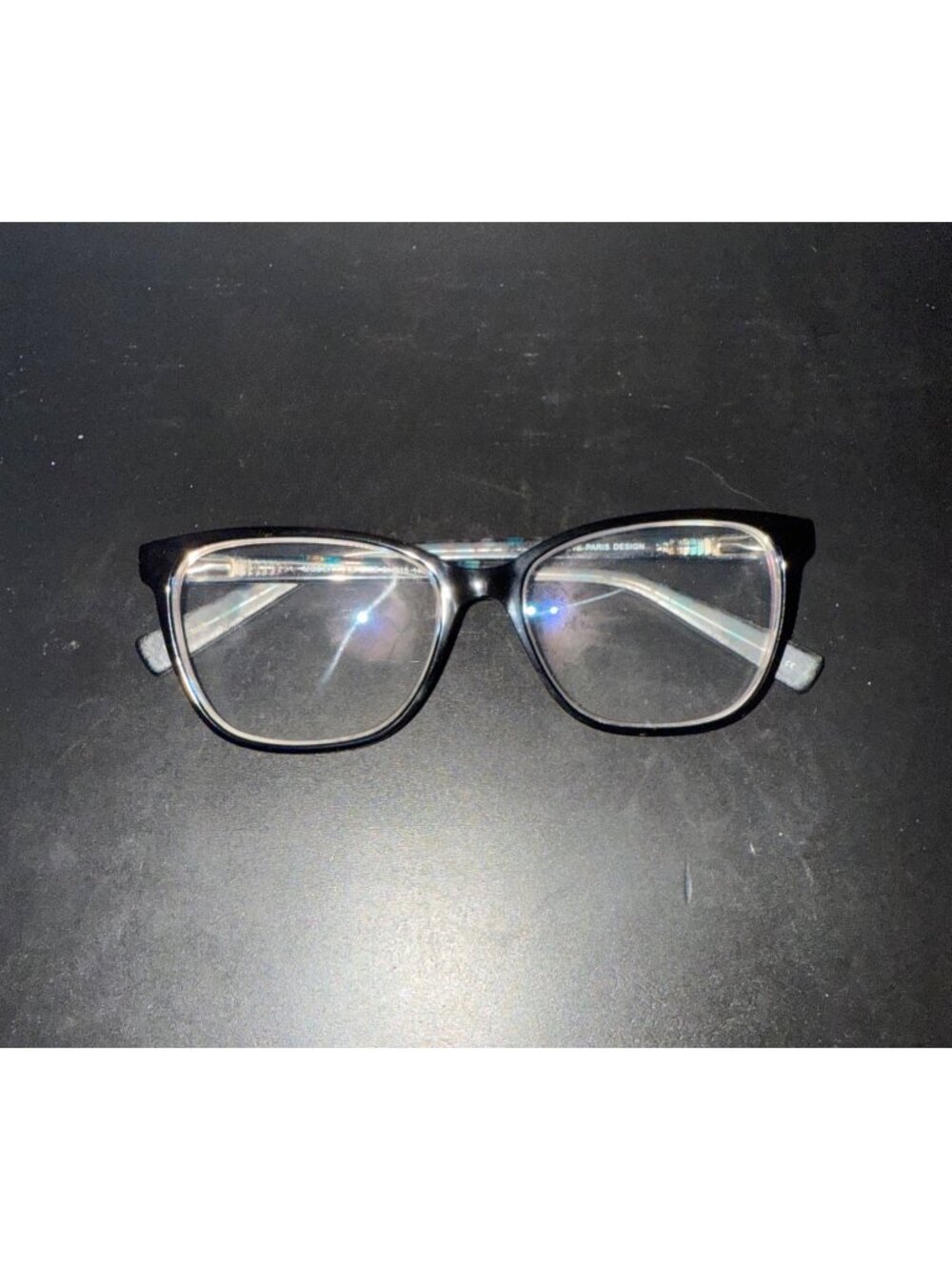 Genevieve Paris Modern Realize Black Teal Marble Eye Glasses 54-15-140